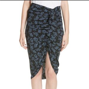 EUC Veronica Beard Hazel Blue Black 100% Silk Floral midi Skirt size 4
